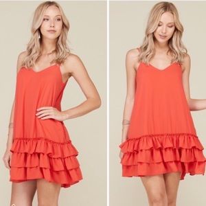 Spainish Style Little Red Ruffle Dress w/ pockets